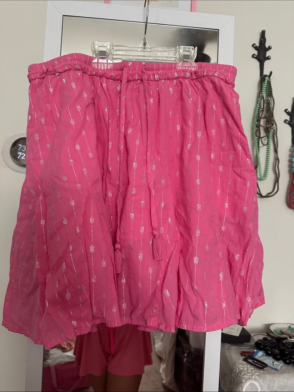 crown & ivy Hot Pink Metallic-Accent Tassel Skirt